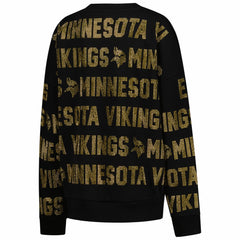 NFL Minnesota Vikings Gameday Couture Women's Oversized Hype Era Rhinestone Text Sweatshirt