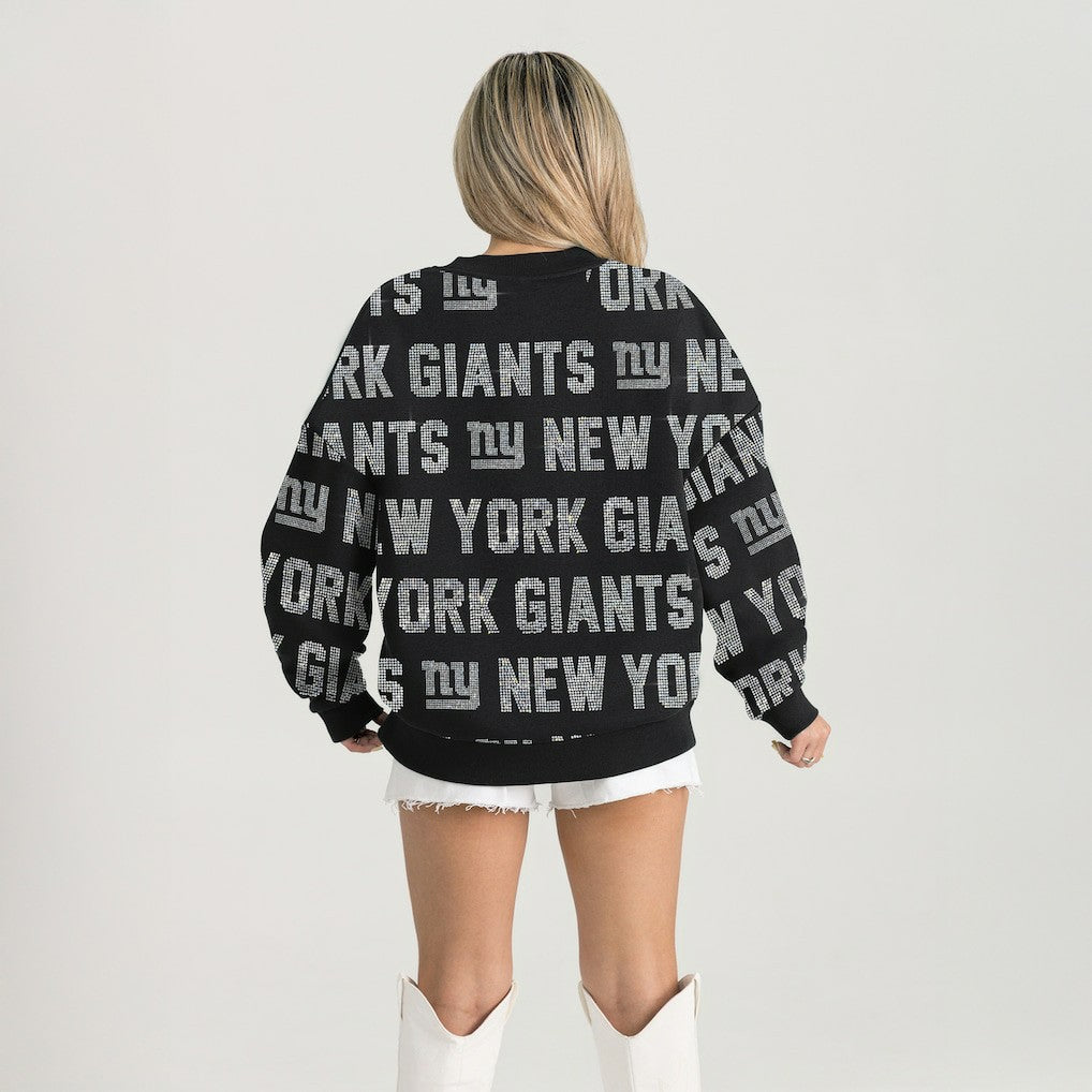 NFL New York Giants Gameday Couture Women's Oversized Hype Era Rhinestone Text Sweatshirt