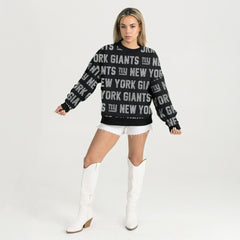 NFL New York Giants Gameday Couture Women's Oversized Hype Era Rhinestone Text Sweatshirt