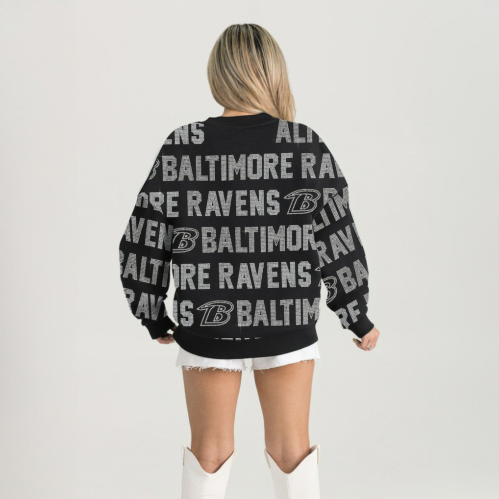NFL Baltimore Ravens Gameday Couture Women's Oversized Hype Era Rhinestone Text Sweatshirt