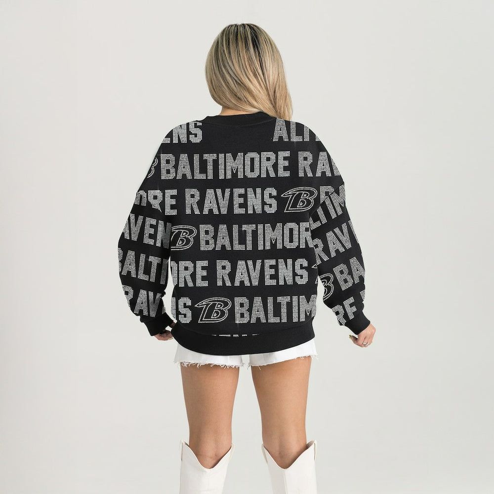 NFL Baltimore Ravens Gameday Couture Women's Oversized Hype Era Rhinestone Text Sweatshirt