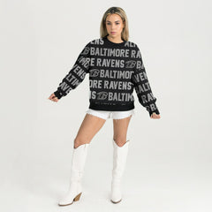 NFL Baltimore Ravens Gameday Couture Women's Oversized Hype Era Rhinestone Text Sweatshirt