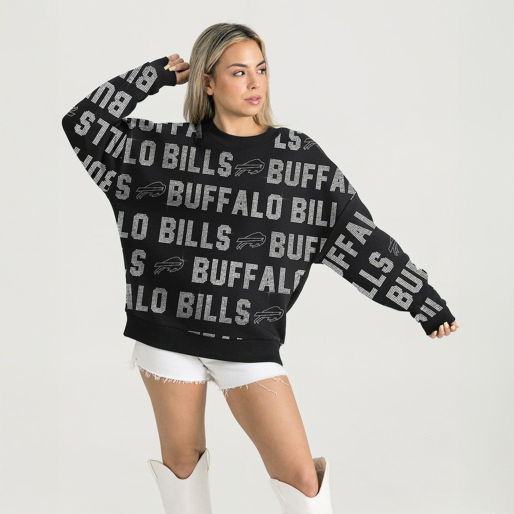 NFL Buffalo Bills Gameday Couture Women's Oversized Hype Era Rhinestone Text Sweatshirt