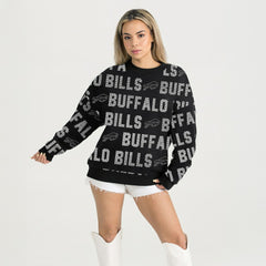 NFL Buffalo Bills Gameday Couture Women's Oversized Hype Era Rhinestone Text Sweatshirt