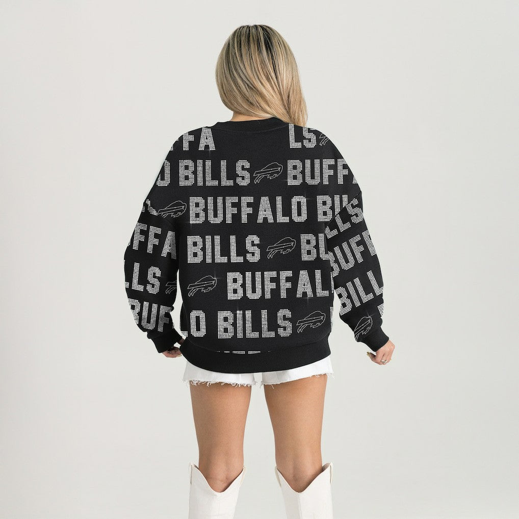 NFL Buffalo Bills Gameday Couture Women's Oversized Hype Era Rhinestone Text Sweatshirt