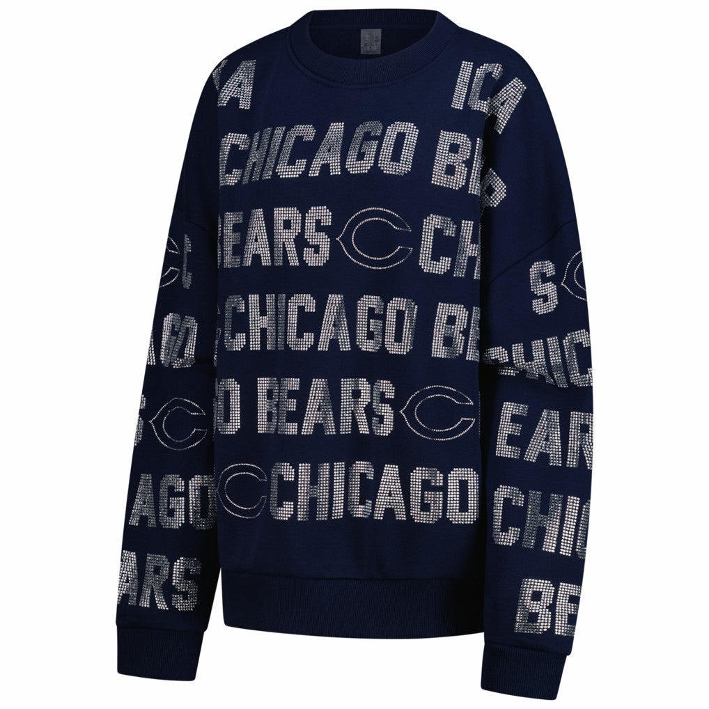 NFL Chicago Bears Gameday Couture Women's Oversized Hype Era Rhinestone Text Sweatshirt
