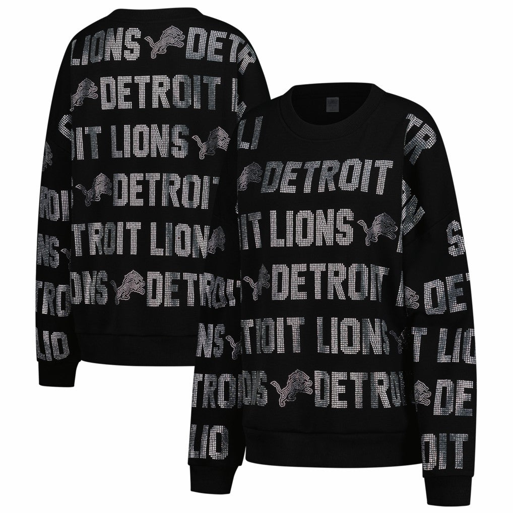 NFL Detroit Lions Gameday Couture Women's Oversized Hype Era Rhinestone Text Sweatshirt