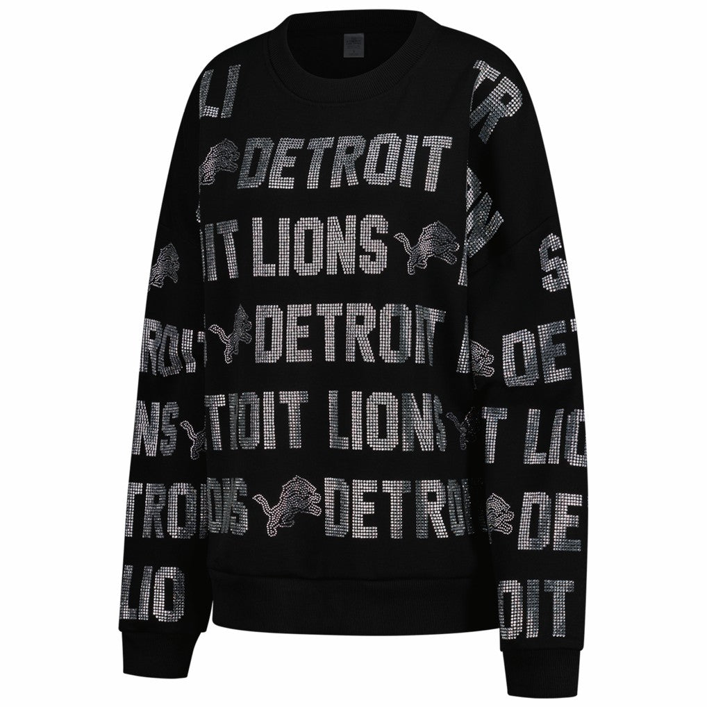NFL Detroit Lions Gameday Couture Women's Oversized Hype Era Rhinestone Text Sweatshirt
