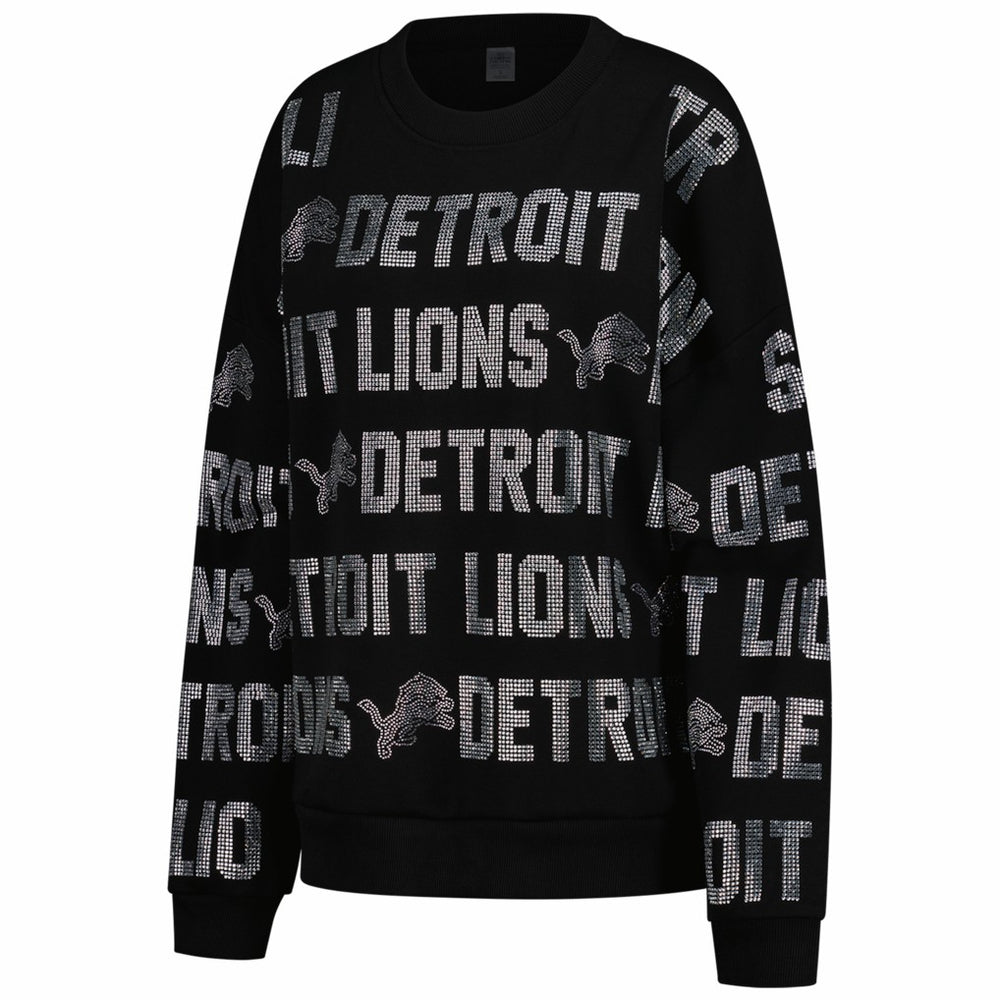 NFL Detroit Lions Gameday Couture Women's Oversized Hype Era Rhinestone Text Sweatshirt