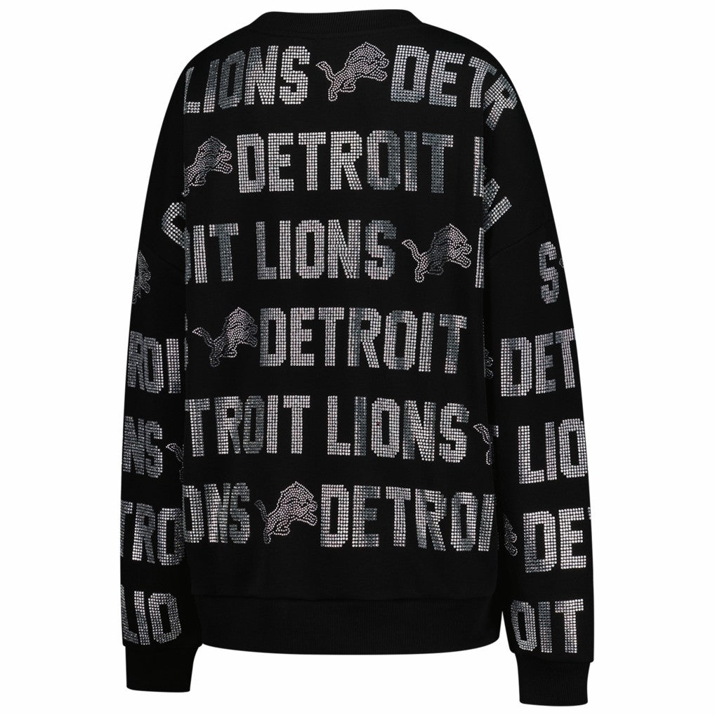 NFL Detroit Lions Gameday Couture Women's Oversized Hype Era Rhinestone Text Sweatshirt