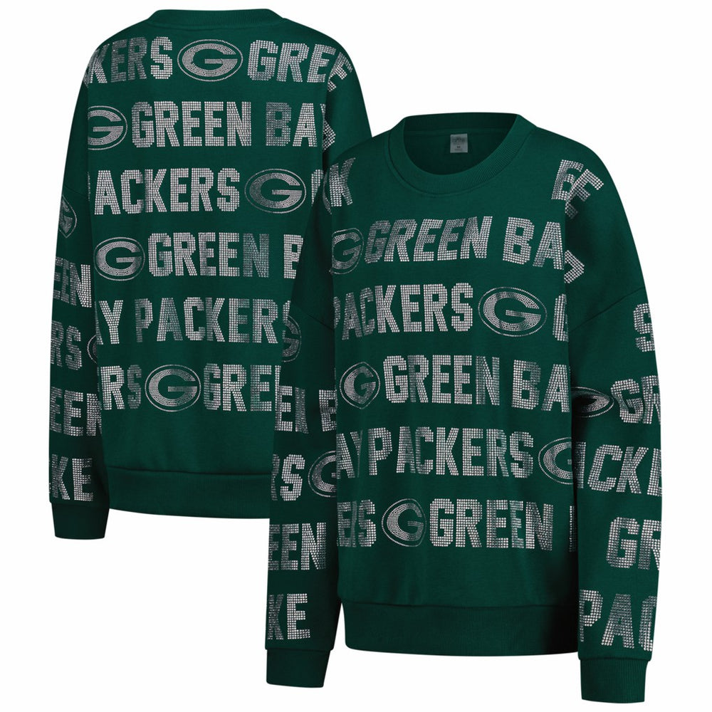 NFL Green Bay Packers Gameday Couture Women's Oversized Hype Era Rhinestone Text Sweatshirt