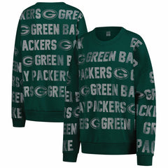 NFL Green Bay Packers Gameday Couture Women's Oversized Hype Era Rhinestone Text Sweatshirt