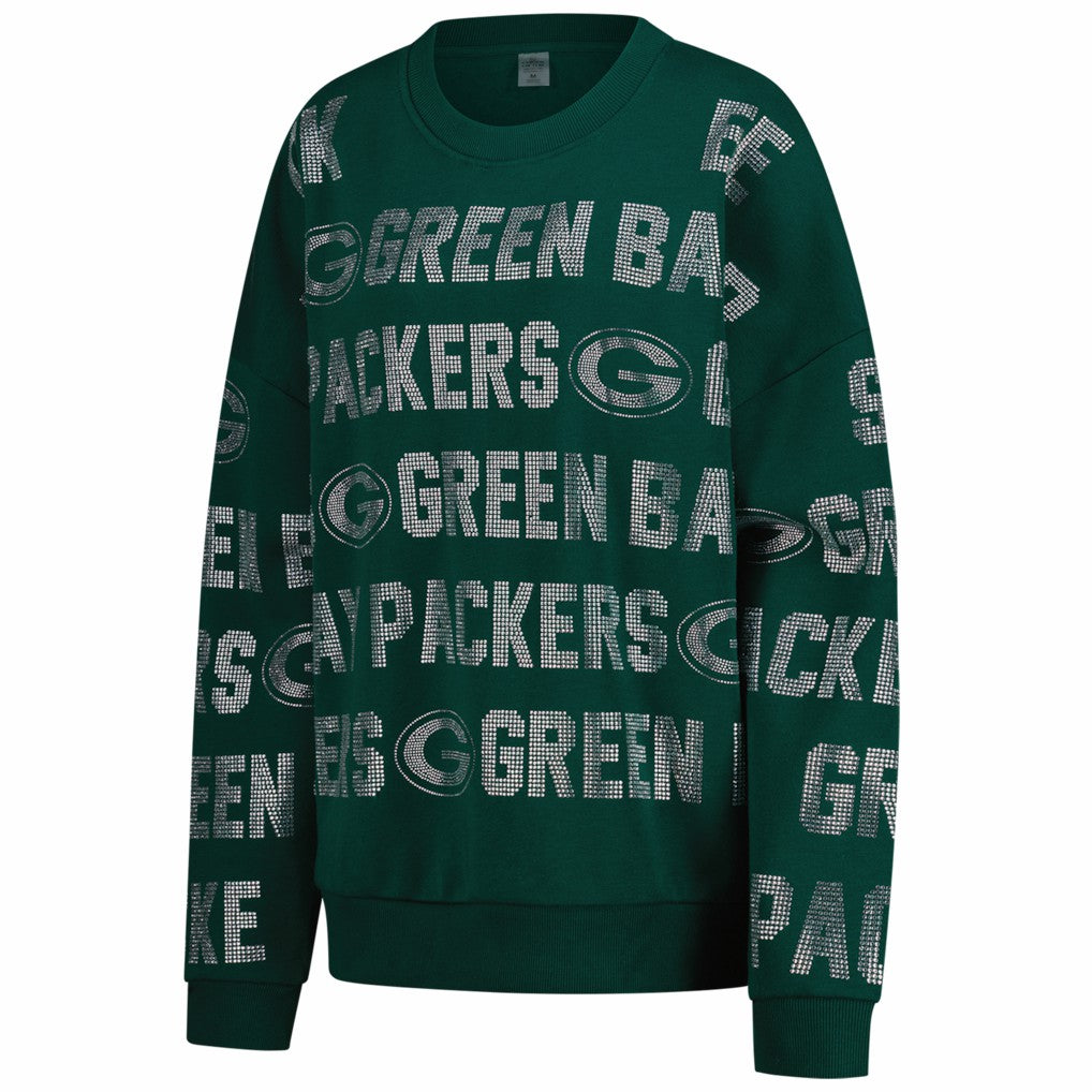 NFL Green Bay Packers Gameday Couture Women's Oversized Hype Era Rhinestone Text Sweatshirt