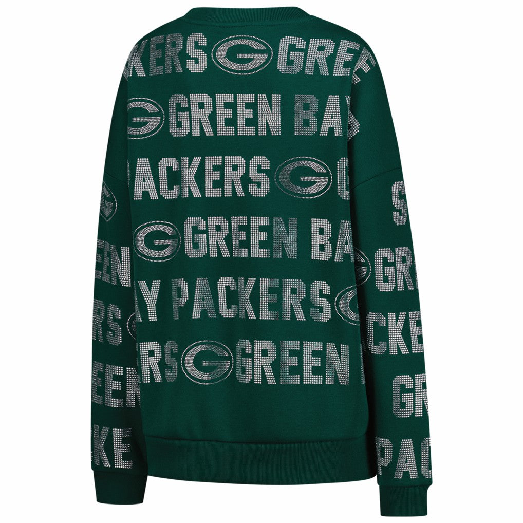 NFL Green Bay Packers Gameday Couture Women's Oversized Hype Era Rhinestone Text Sweatshirt