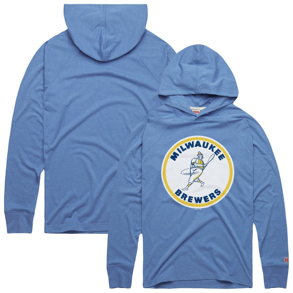 Milwaukee Brewers Homage Lightweight Raglan Tri-Blend Pullover Hoodie - Powder Blue