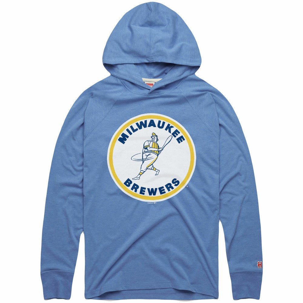 Milwaukee Brewers Homage Lightweight Raglan Tri-Blend Pullover Hoodie - Powder Blue
