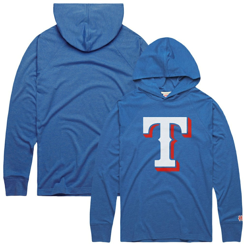 Texas Rangers Homage Lightweight Raglan Tri-Blend Pullover Hoodie - Light Blue