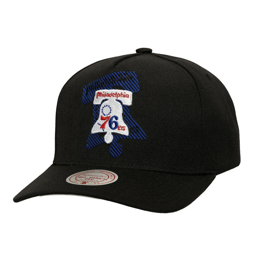 Philadelphia 76ers Tilted Pro Pinch Adjustable Hat - Black | Mitchell & Ness shop
