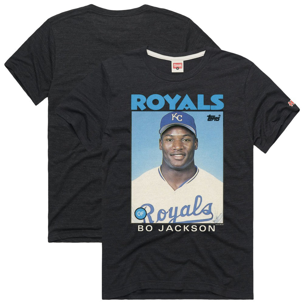 Bo Jackson Kansas City Royals Homage 1986 Topps Baseball Card Player T-Shirt - Charcoal