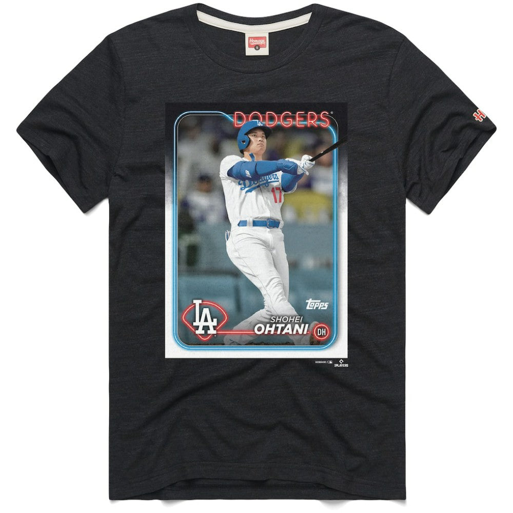 Shohei Ohtani Los Angeles Dodgers Homage 2024 Topps Baseball Card Player T-Shirt - Charcoal