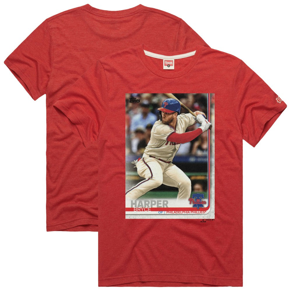 Bryce Harper Philadelphia Phillies Homage 2019 Topps Baseball Card Player T-Shirt - Red