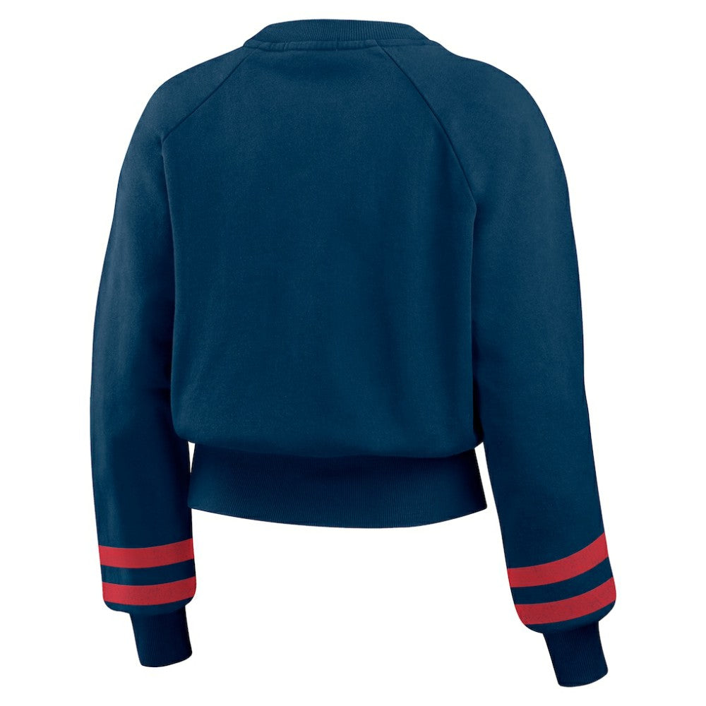 Boston Red Sox WEAR by Erin Andrews Women's Vintage Washed Cropped Pullover Sweatshirt - Navy