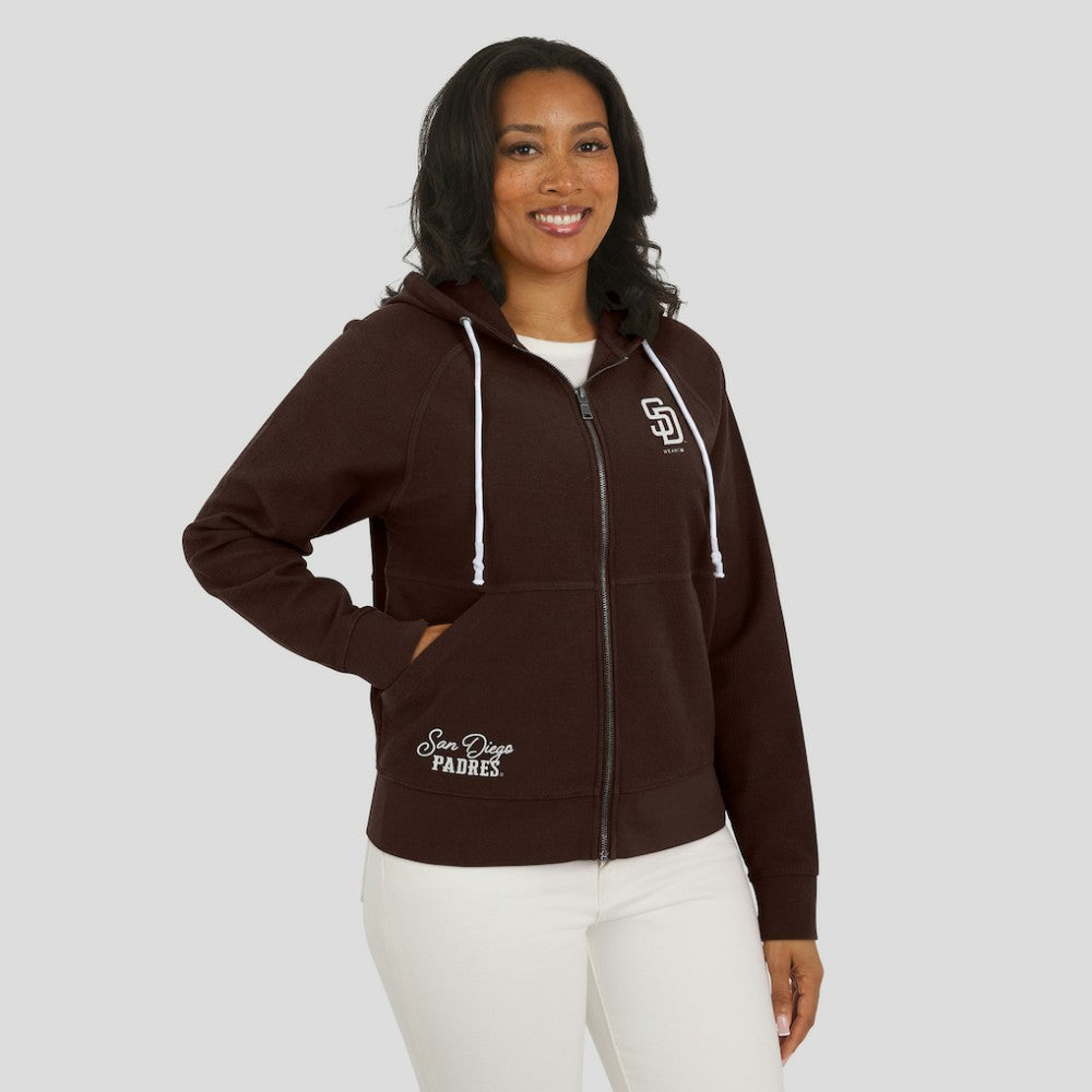 San Diego Padres WEAR by Erin Andrews Women's Vintage Full-Zip Raglan Hoodie - Brown