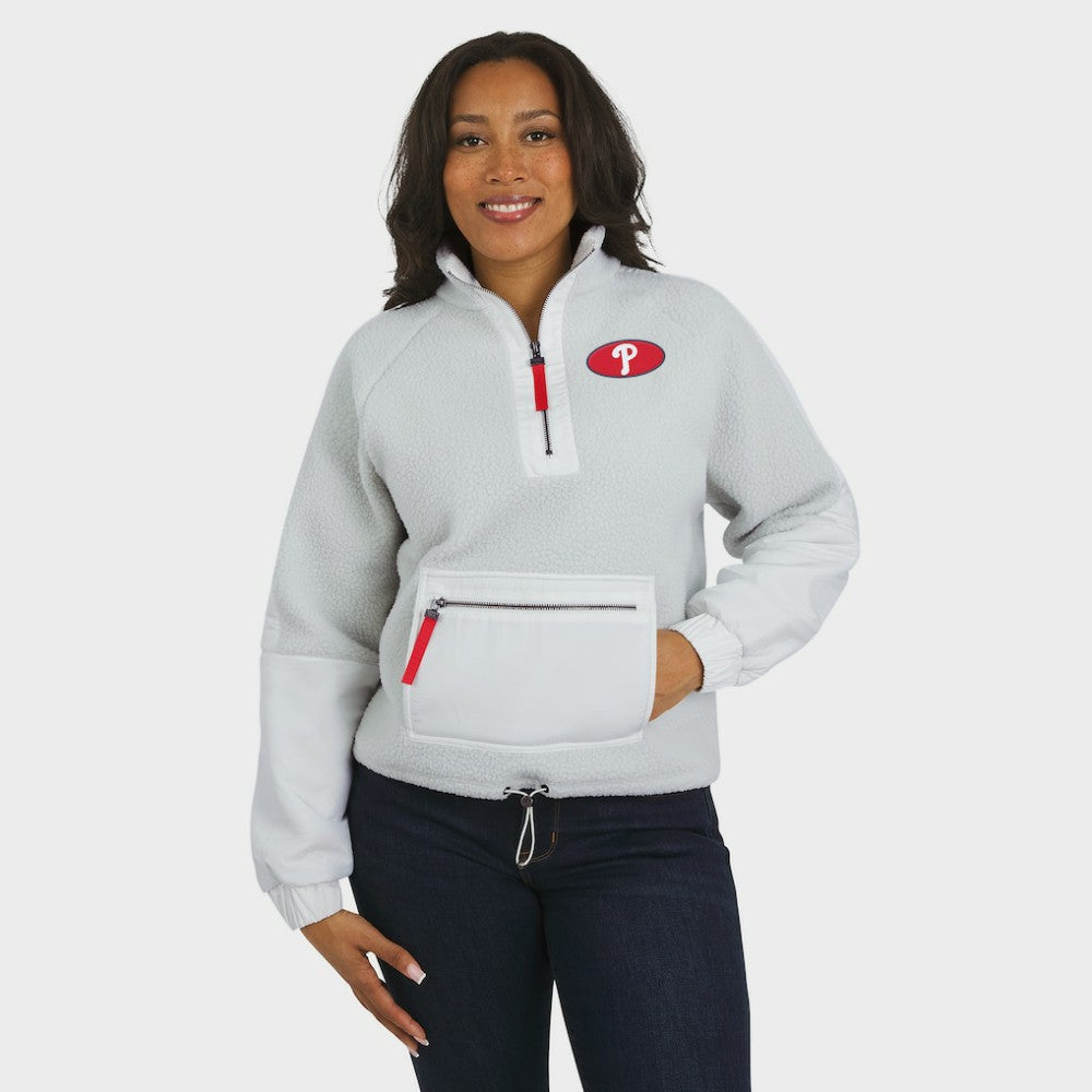 Philadelphia Phillies WEAR by Erin Andrews Women's Polar Fleece Quarter-Zip Jacket - Gray
