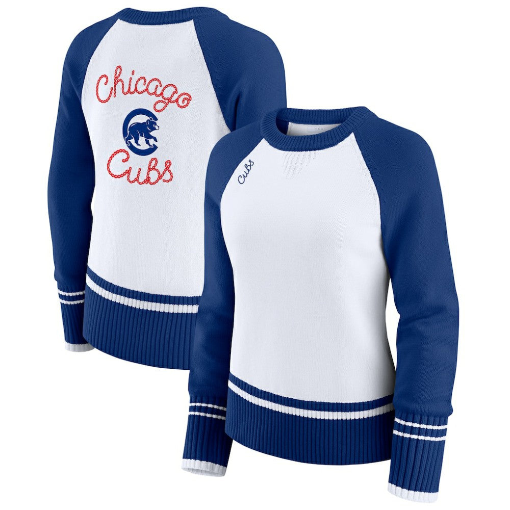 Chicago Cubs WEAR by Erin Andrews Women's Colorblock Raglan Sweater - White