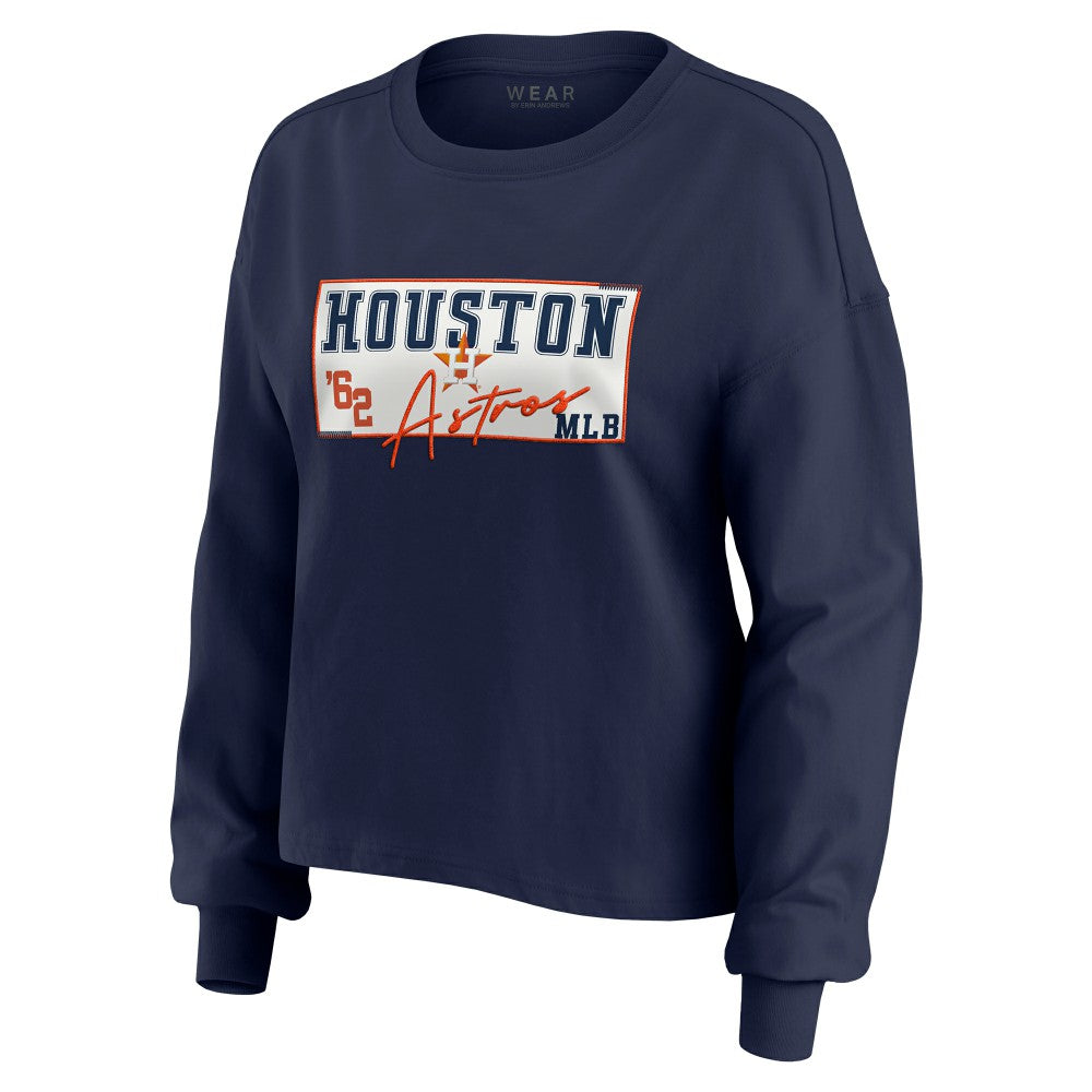 Houston Astros WEAR by Erin Andrews Women's Heavy Rugby Jersey Cropped Long Sleeve T-Shirt & Shorts Lounge Set - Navy