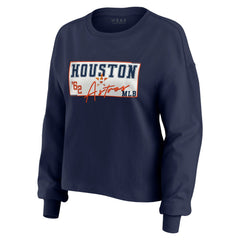 Houston Astros WEAR by Erin Andrews Women's Heavy Rugby Jersey Cropped Long Sleeve T-Shirt & Shorts Lounge Set - Navy