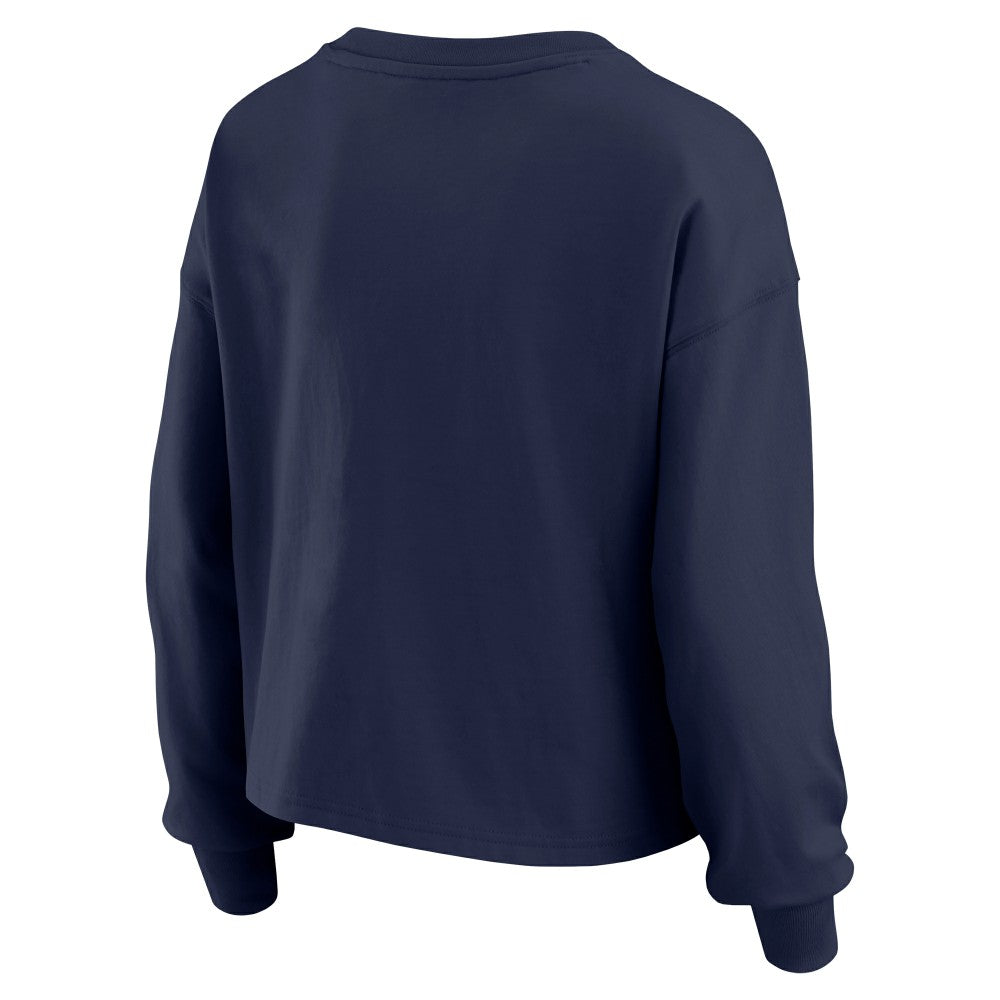 Houston Astros WEAR by Erin Andrews Women's Heavy Rugby Jersey Cropped Long Sleeve T-Shirt & Shorts Lounge Set - Navy