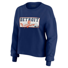 Detroit Tigers WEAR by Erin Andrews Women's Heavy Rugby Jersey Cropped Long Sleeve T-Shirt & Shorts Lounge Set - Navy