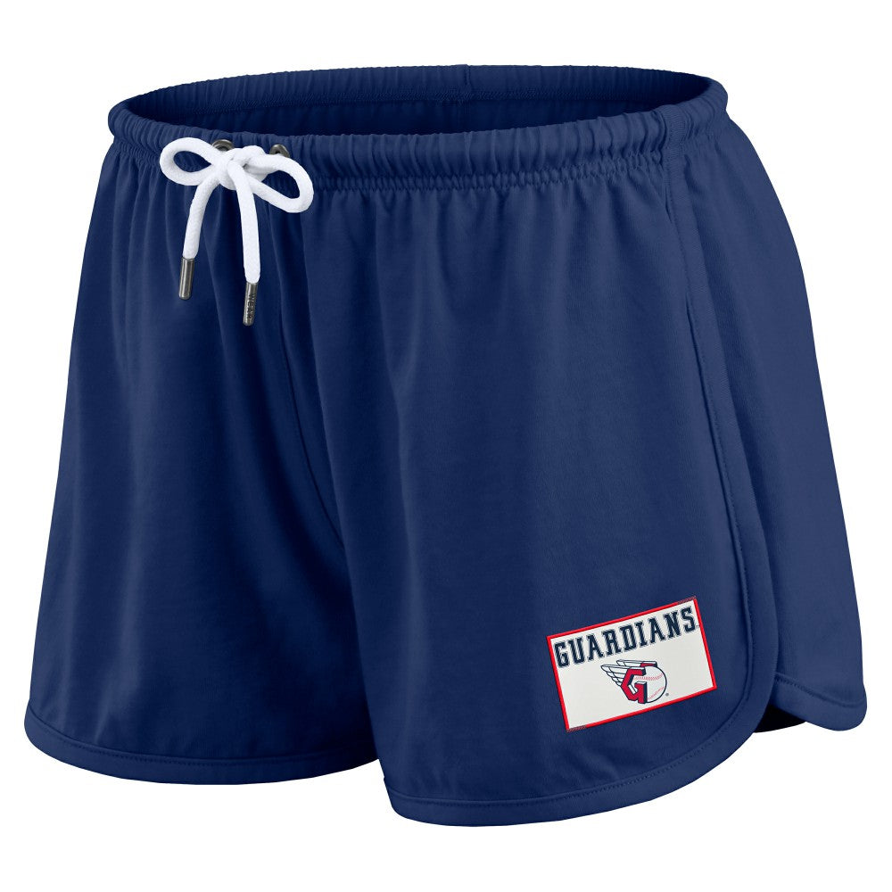 Cleveland Guardians WEAR by Erin Andrews Women's Heavy Rugby Jersey Cropped Long Sleeve T-Shirt & Shorts Lounge Set - Navy