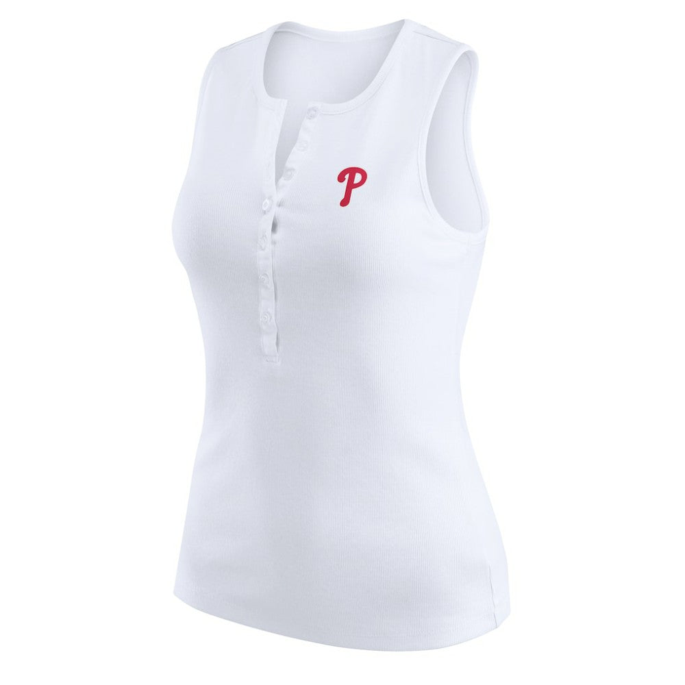 Philadelphia Phillies WEAR by Erin Andrews Women's Rib-Knit Henley Tank Top - White