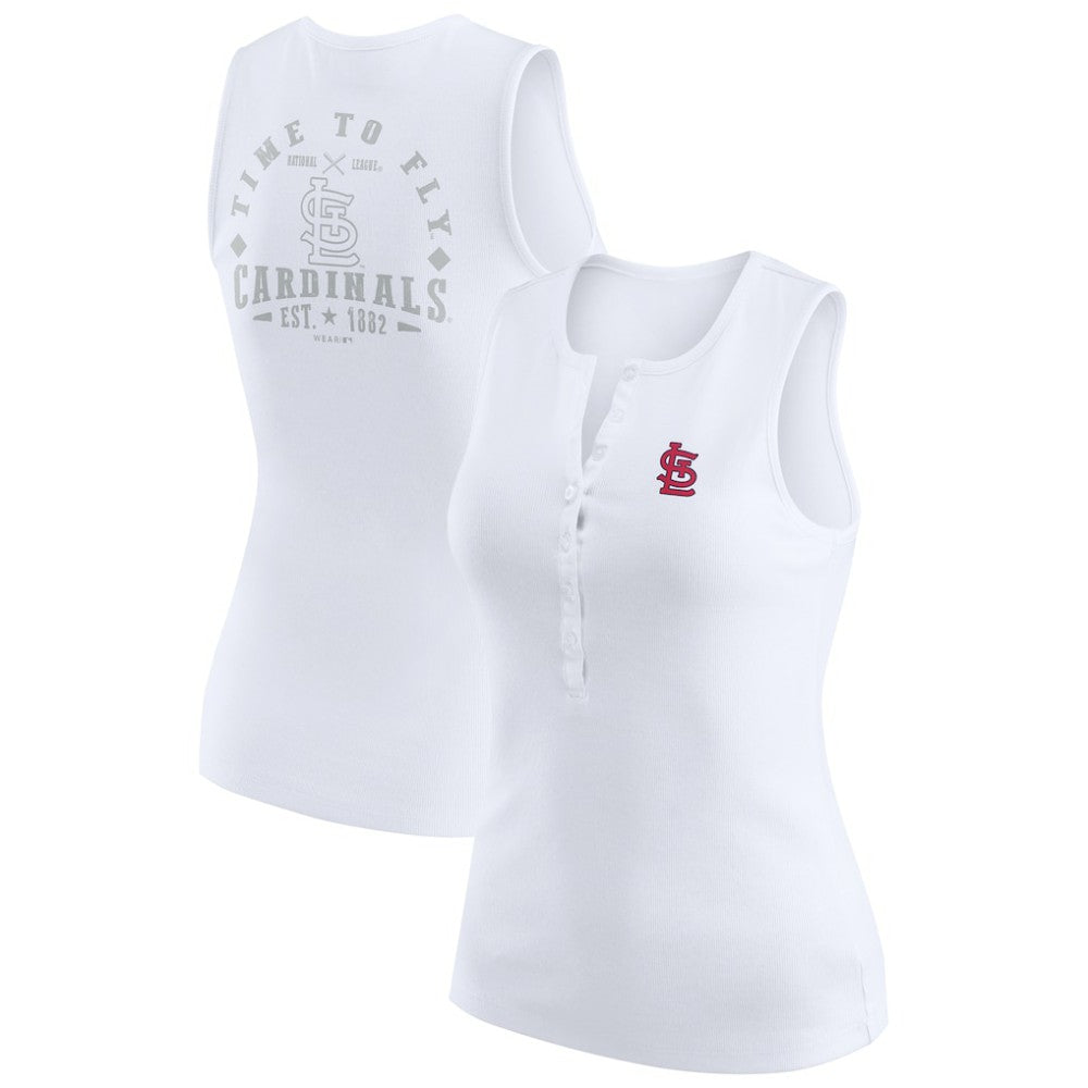 St. Louis Cardinals WEAR by Erin Andrews Women's Rib-Knit Henley Tank Top - White