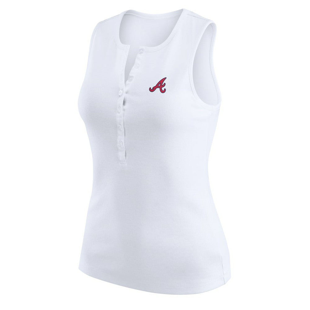 Atlanta Braves WEAR by Erin Andrews Women's Rib-Knit Henley Tank Top - White
