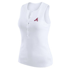 Atlanta Braves WEAR by Erin Andrews Women's Rib-Knit Henley Tank Top - White