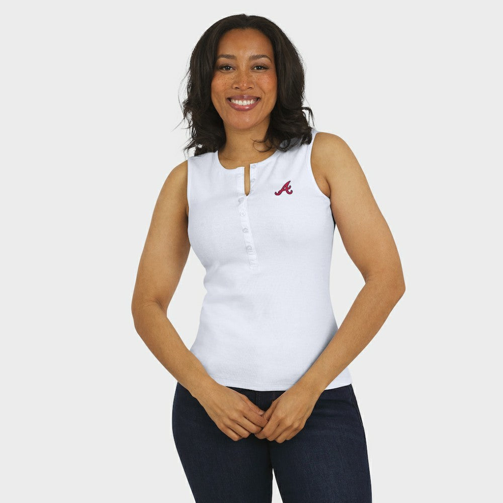 Atlanta Braves WEAR by Erin Andrews Women's Rib-Knit Henley Tank Top - White