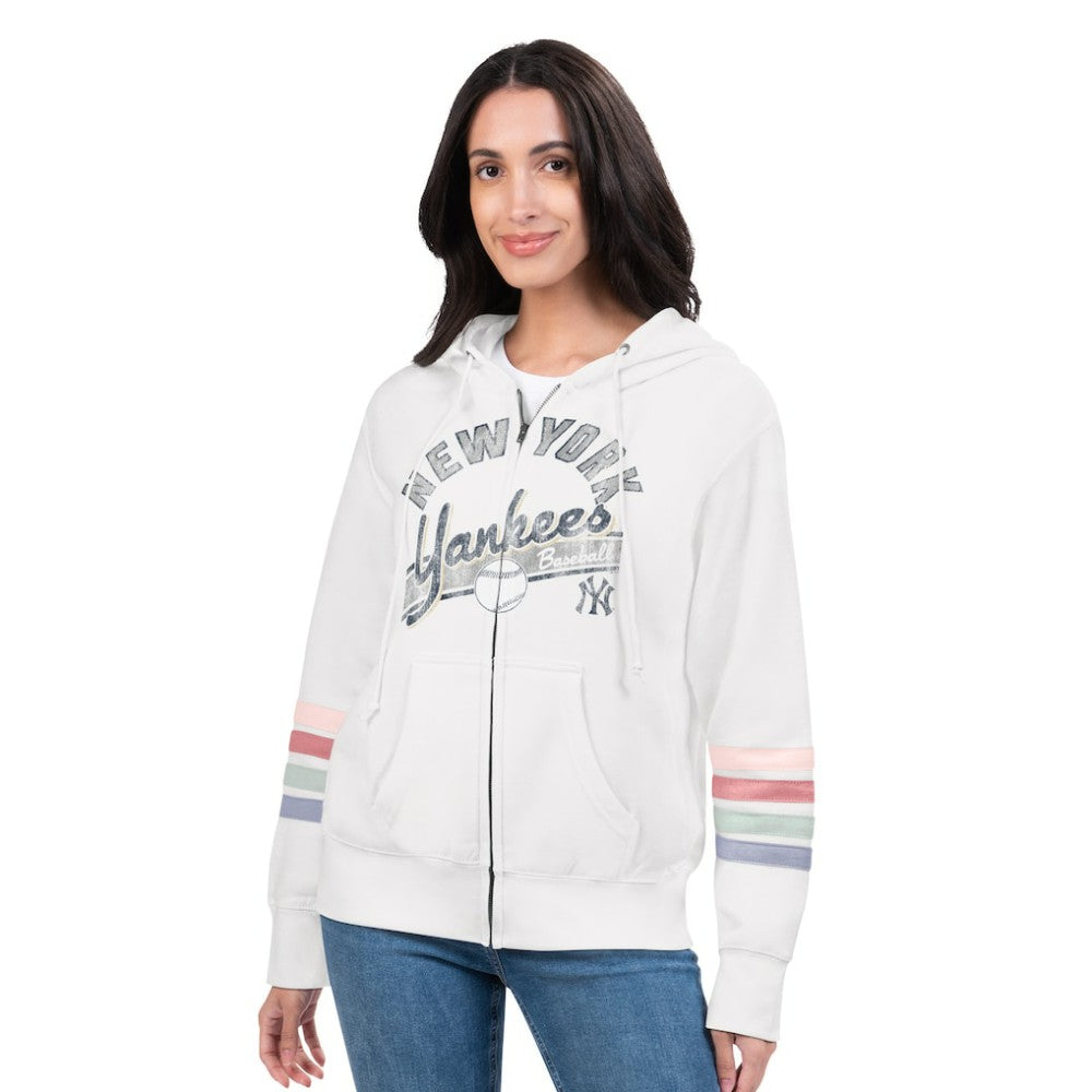 New York Yankees G-III 4Her by Carl Banks Women's Naamah Sleeve Stripe Fleece Full-Zip Hoodie - White