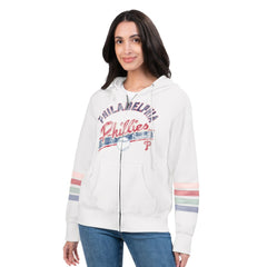 Philadelphia Phillies G-III 4Her by Carl Banks Women's Naamah Sleeve Stripe Fleece Full-Zip Hoodie - White