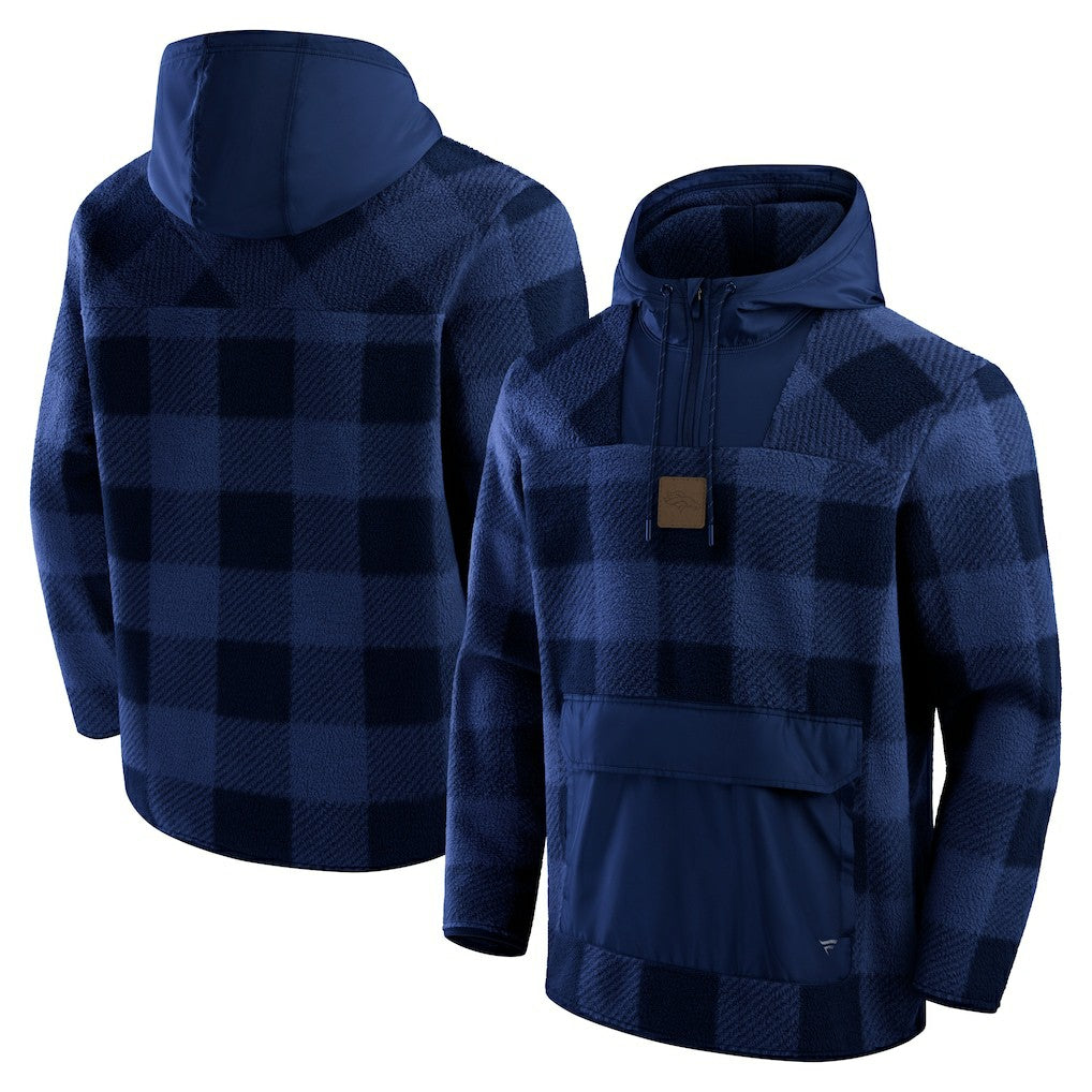 NFL Denver Broncos Elements Plaid Polar Fleece Quarter-Zip Hoodie