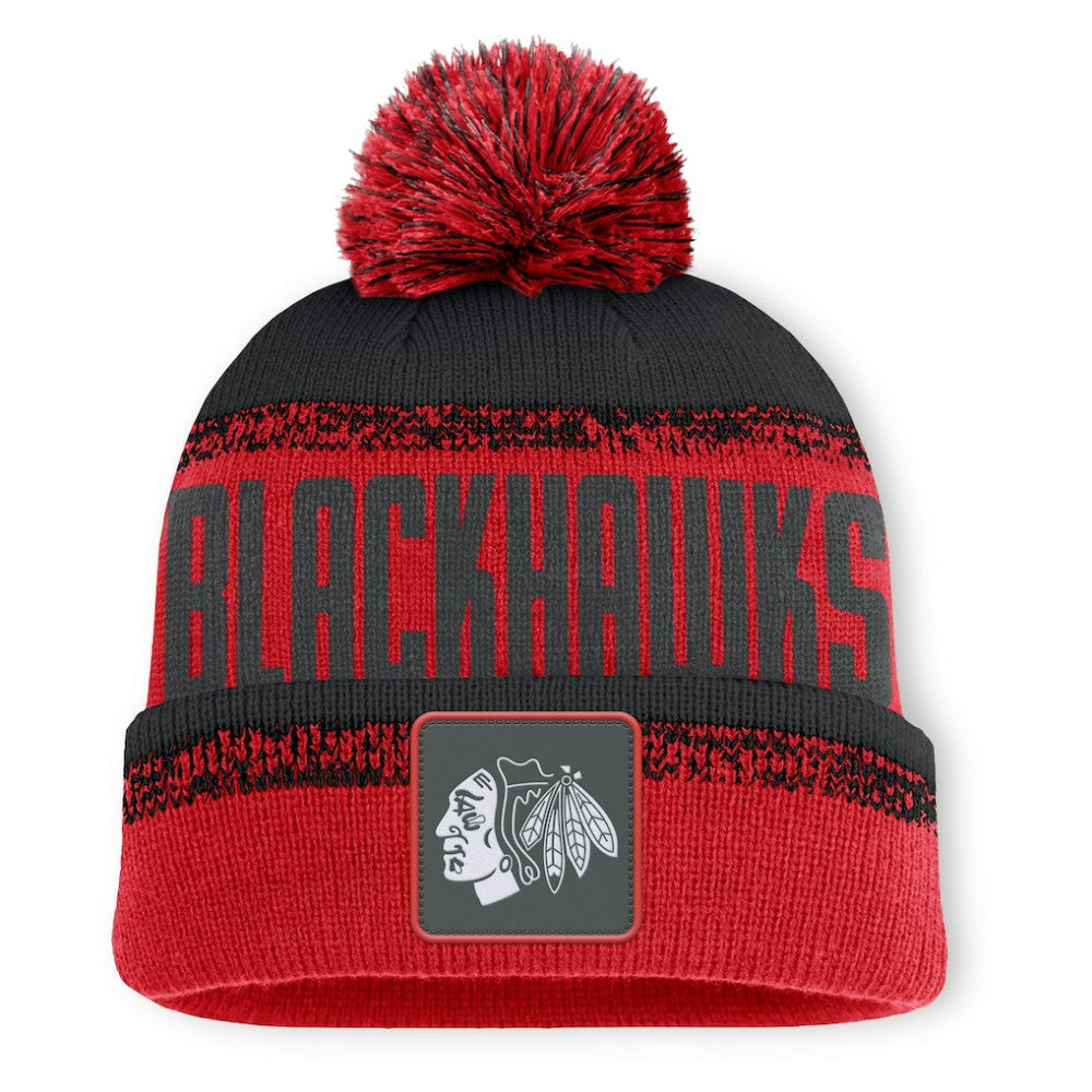 Chicago Blackhawks Fanatics Fundamentals Thrive Cuffed Knit Hat with Pom