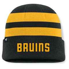 Boston Bruins Fanatics Fundamental Swipe Stripe Cuffed Knit Hat