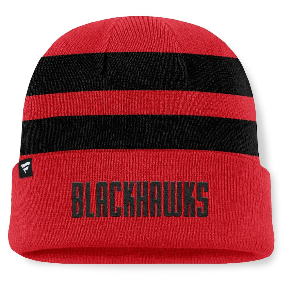 Chicago Blackhawks Fanatics Fundamental Swipe Stripe Cuffed Knit Hat