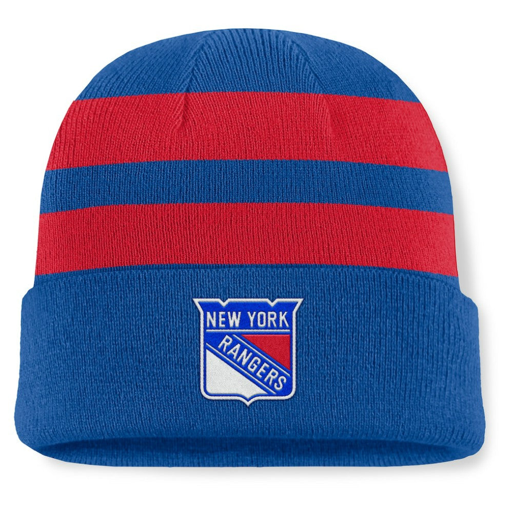 New York Rangers Fanatics Fundamental Swipe Stripe Cuffed Knit Hat