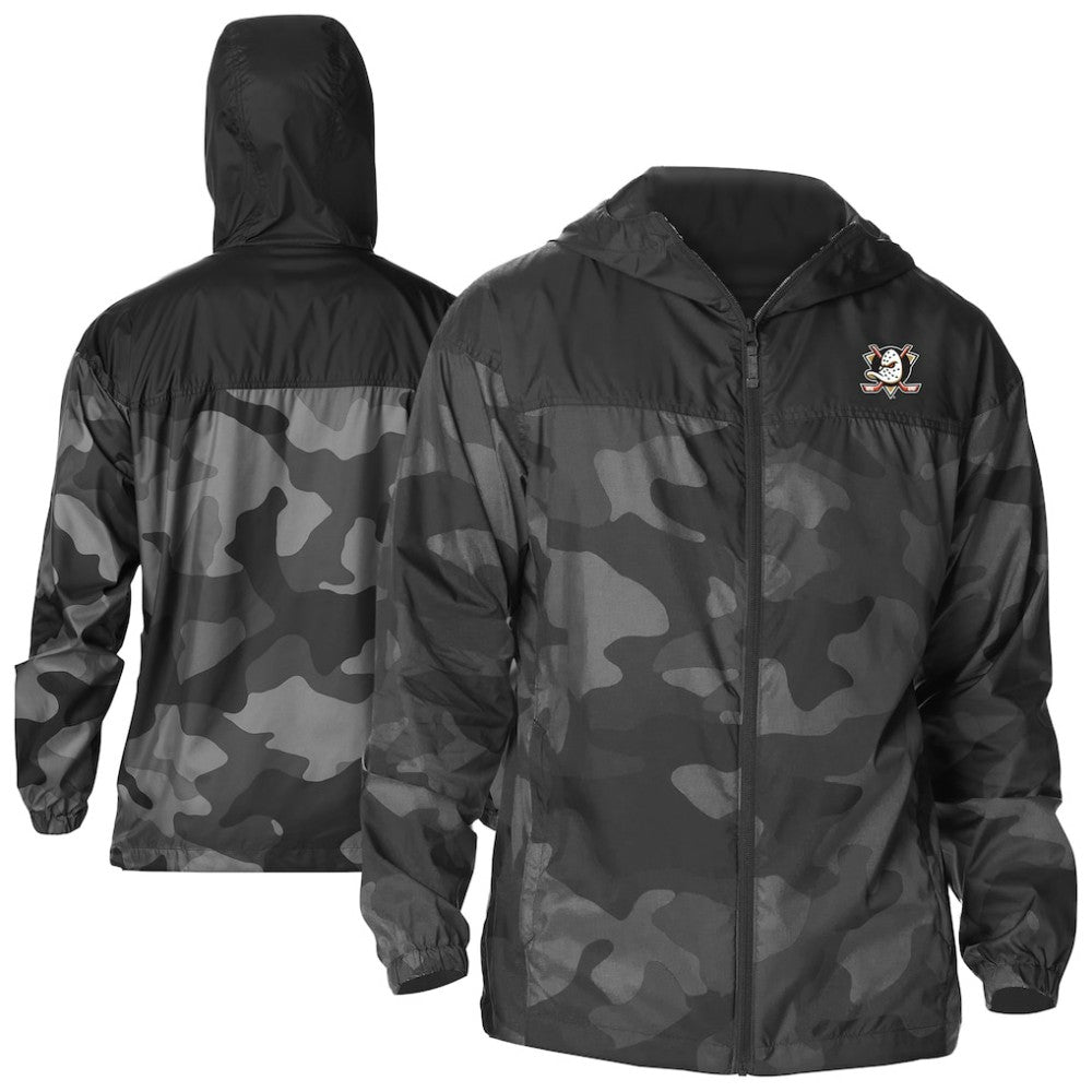 Anaheim Ducks Columbia Camo Flash Challenger Omni-Shade Full-Zip Hoodie Windbreaker