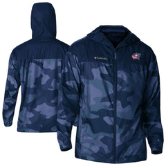 Columbus Blue Jackets Columbia Camo Flash Challenger Omni-Shade Full-Zip Hoodie Windbreaker