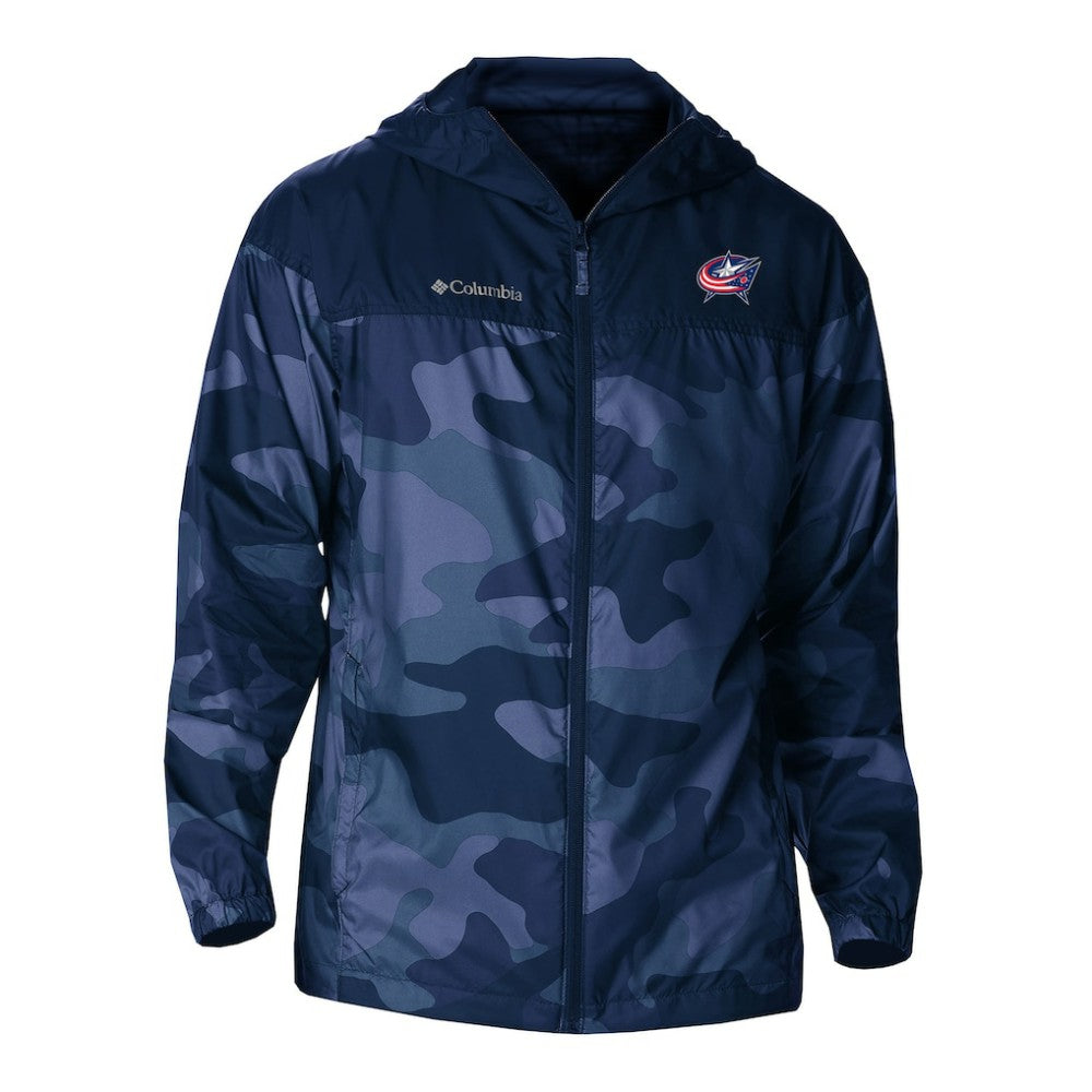 Columbus Blue Jackets Columbia Camo Flash Challenger Omni-Shade Full-Zip Hoodie Windbreaker
