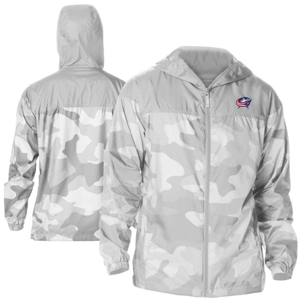 Columbus Blue Jackets Columbia Camo Flash Challenger Omni-Shade Full-Zip Hoodie Windbreaker